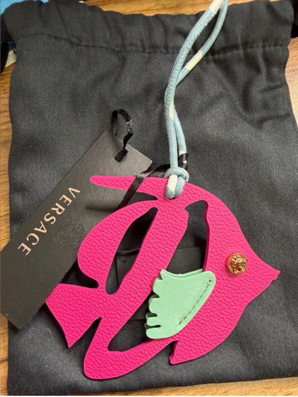 Versace Pink and Mint Leather Bag Charm with Gold Medallion BWT